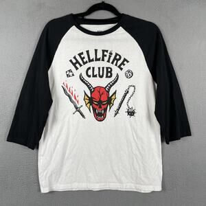 Netflix Shirt Mens M White Stranger Things Hellfire Club 3/4 Sleeve Crewneck